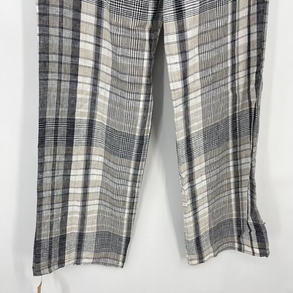 Reformation | NEW Vesta Plaid Linen Wide Leg Trousers Black White 0 - Picture 11 of 13